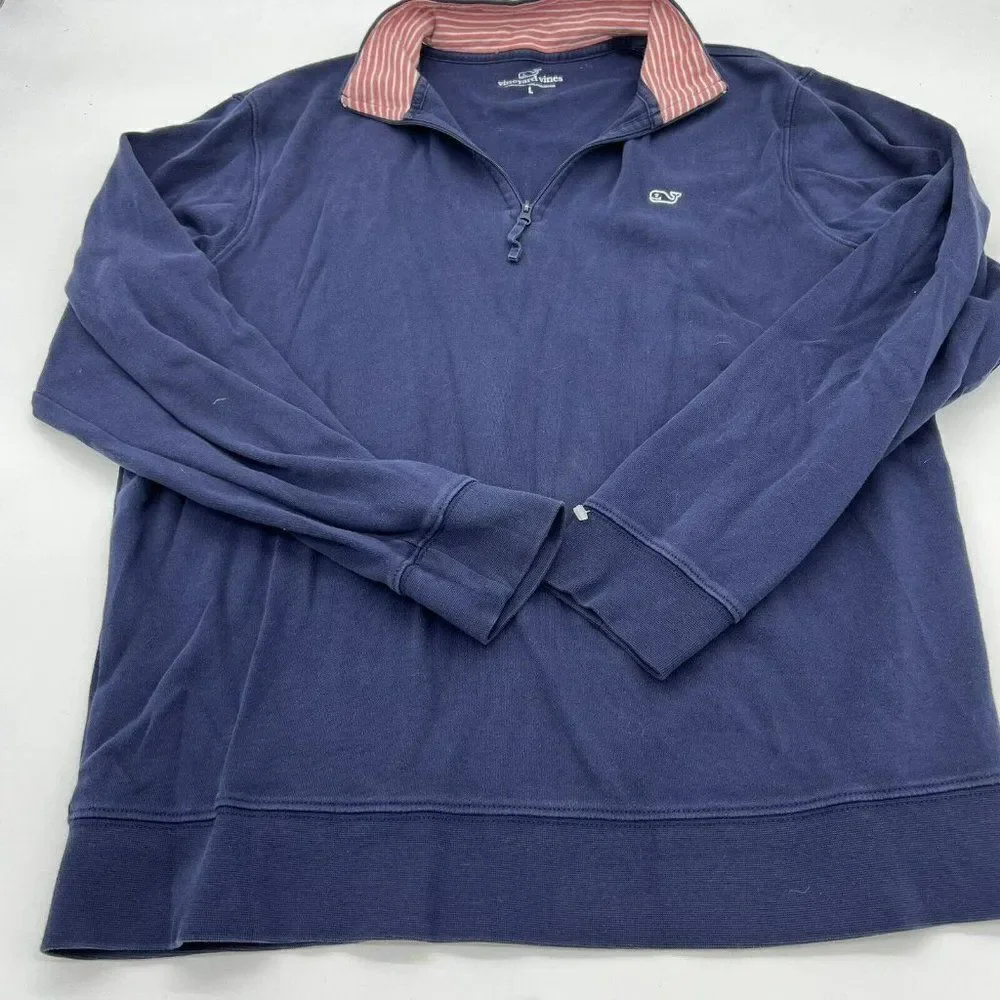 Vineyard Vines Sweater Mens L Blue 1/4 Zip Performance Pullover Whale Pima